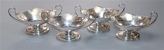 A set of four George III silver two handled boat shaped salts, William Abdy I, London, 1786, width inc. handles 14cm.